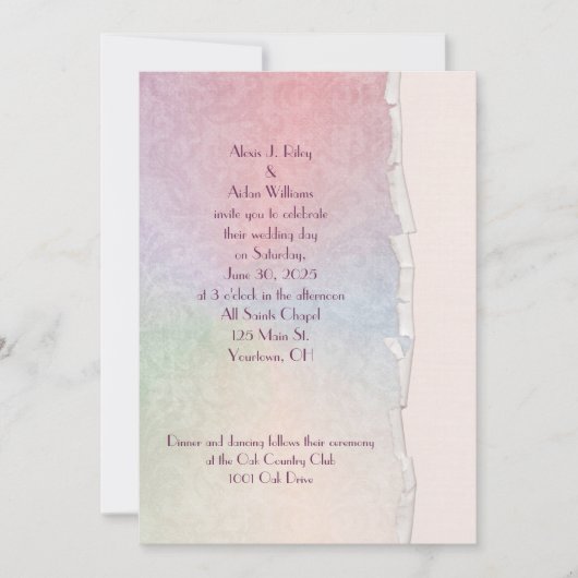 Invitation mariage pastel arc-en-ciel déchiré (Devant)