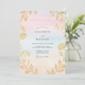 Invitation Mariage Pastel aux Feuilles d'Or (Debout devant)