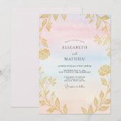 Invitation Mariage Pastel aux Feuilles d'Or (Devant / Derrière)