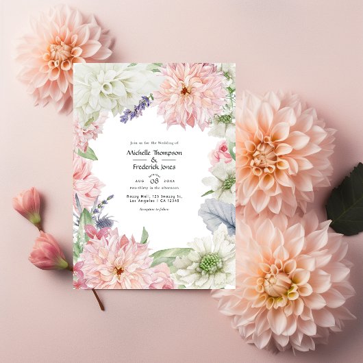 Invitation Mariage Pastel Blush Pink Dahlia