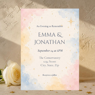 Invitation Mariage Pastel Céleste Aquarelle Étoile