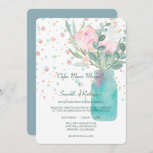Invitation Mariage Pastel Confetti Mason Jar Fleurs