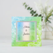 Invitation Mariage pastel dentelle nouveau mariage VERT BLEU (Debout devant)
