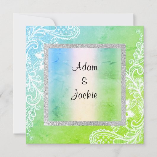Invitation Mariage pastel dentelle nouveau mariage VERT BLEU (Devant)