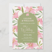 Invitation Mariage pastel floral lily rose vert (Devant)