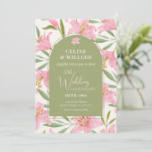 Invitation Mariage pastel floral lily rose vert (Debout devant)