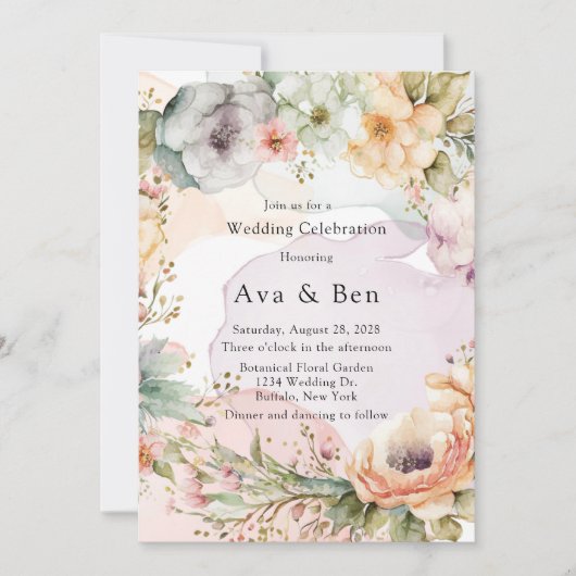 Invitation Mariage Pastel Florals et Encre d'alcool (Devant)