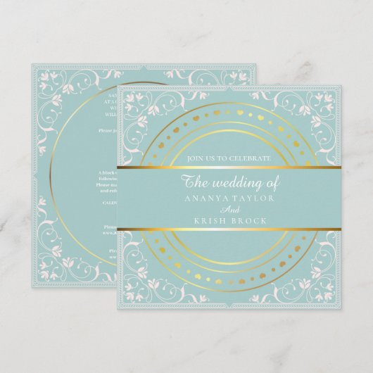 Invitation Mariage Pastel Green et Or  (Devant / Derrière)