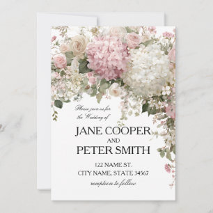 Invitation Mariage pastel hydrangeas et roses Budget