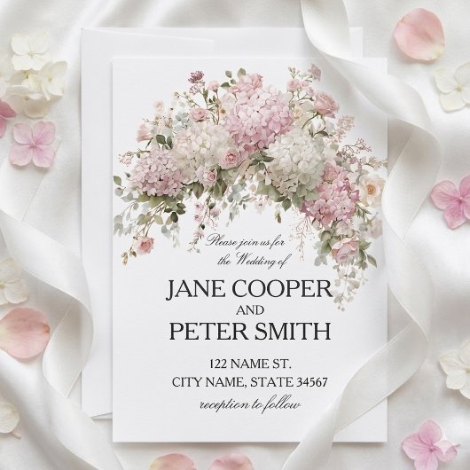 Invitation Mariage pastel hydrangeas et roses Budget