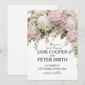 Invitation Mariage pastel hydrangeas et roses Budget (Devant / Derrière)