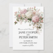 Invitation Mariage pastel hydrangeas et roses Budget (Devant)
