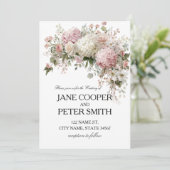 Invitation Mariage pastel hydrangeas et roses Budget (Debout devant)