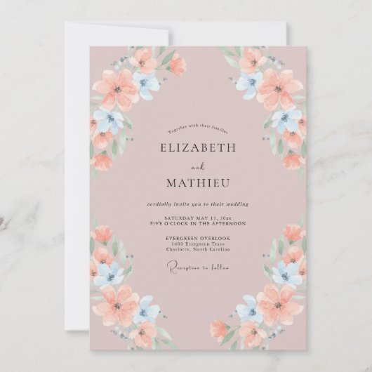 Invitation Mariage pastel mauve doux (Devant)