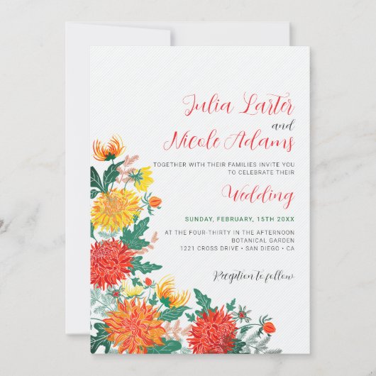 Invitation Mariage Pastel Orange Yellow Spring Dahlia Fleurs (Devant)