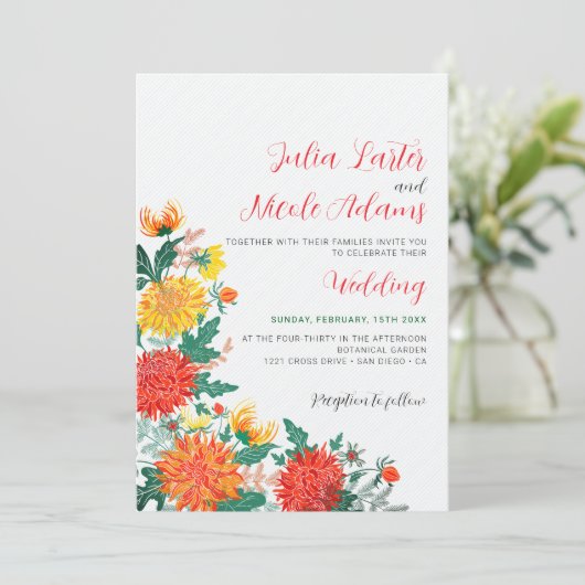 Invitation Mariage Pastel Orange Yellow Spring Dahlia Fleurs (Debout devant)