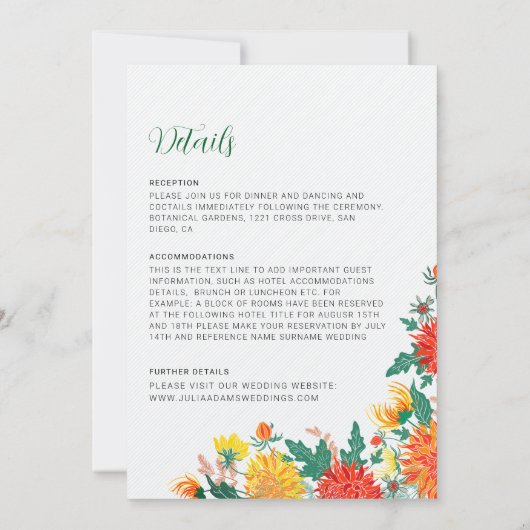 Invitation Mariage Pastel Orange Yellow Spring Dahlia Fleurs (Dos)