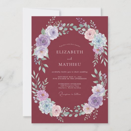 Invitation Mariage Pastel Paeonia Bordeaux (Devant)