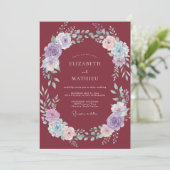 Invitation Mariage Pastel Paeonia Bordeaux (Debout devant)