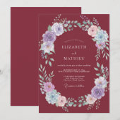 Invitation Mariage Pastel Paeonia Bordeaux (Devant / Derrière)