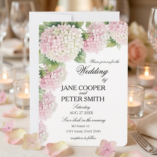 Invitation Mariage pastel rose et blanc hydrangeas Budget