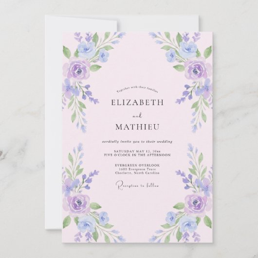 Invitation Mariage Pastel Rose Feuillu (Devant)