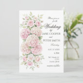 Invitation Mariage pastel rose hydrangeas et roses Budget (Debout devant)