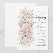 Invitation Mariage pastel rose hydrangeas et roses Budget (Devant / Derrière)