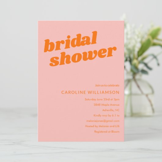 Invitation Mariage pastel rose orange moderne rétro (Debout devant)