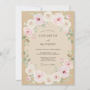 Invitation Mariage Pastel Rose Pétale Champagne