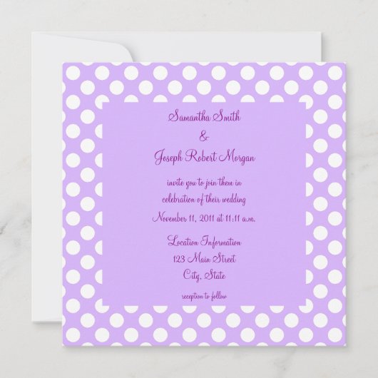 Invitation Mariage Pastel Violet et Blanc à Points (Devant)