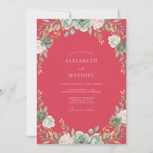 Invitation Mariage Pastèque Sauge Feuillage Eucalyptus (Devant)