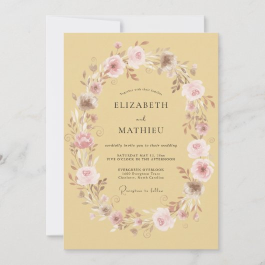 Invitation Mariage pastoral délicat ocre (Devant)