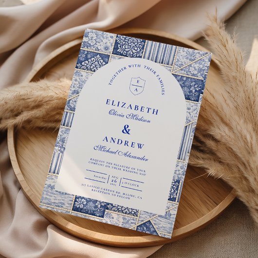 Invitation Mariage Patchwork Toile Bleu de Delft