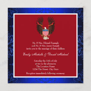 Invitation Mariage patriotique rouge, blanc et bleu