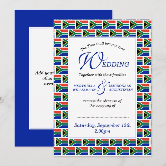 Invitation Mariage patriotique SUD-AFRICAIN (Devant / Derrière)
