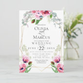 Invitation MARIAGE | Pavois roses et feuillage (Debout devant)
