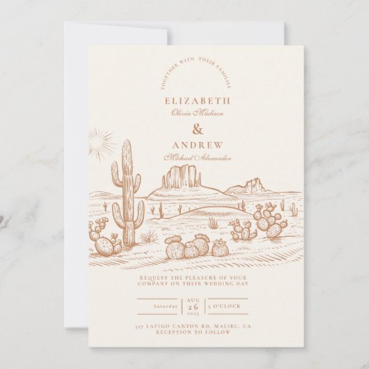 Invitation Mariage Paysage Désertique Boho Occidental de Cact (Devant)