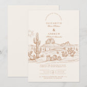 Invitation Mariage Paysage Désertique Boho Occidental de Cact (Devant / Derrière)