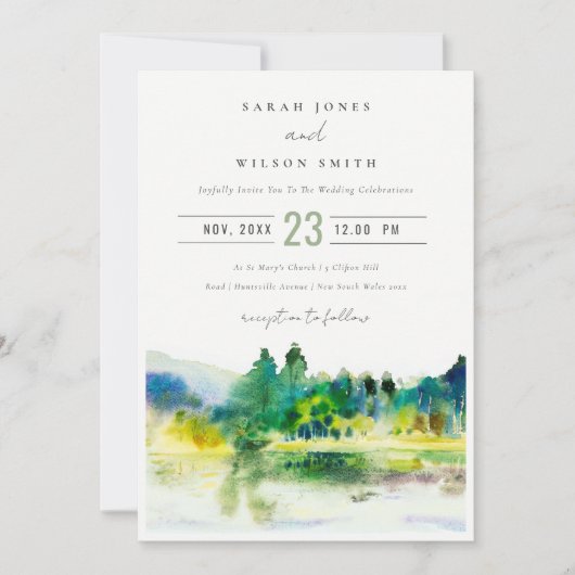 Invitation Mariage paysager Chic Campagne Mountain River (Devant)