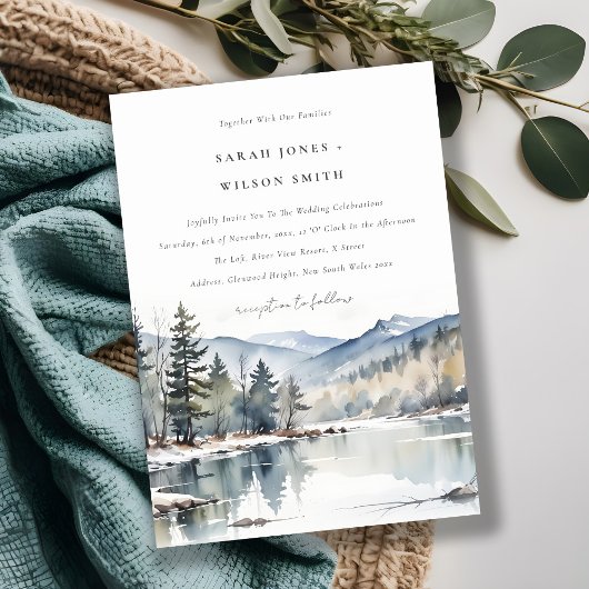 Invitation Mariage paysager du lac de la neige d'hiver