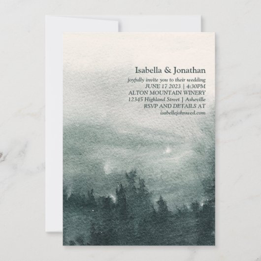 Invitation Mariage paysager vert de la forêt d'aquarelle Abst (Devant)