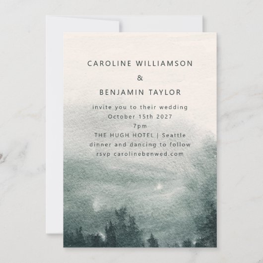 Invitation Mariage paysager vert de la forêt d'aquarelle Abst (Devant)