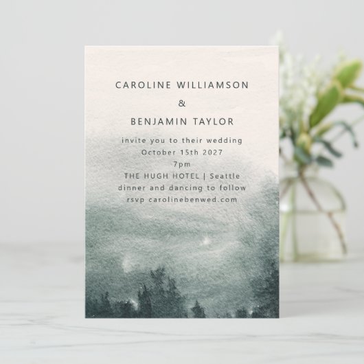 Invitation Mariage paysager vert de la forêt d'aquarelle Abst (Debout devant)