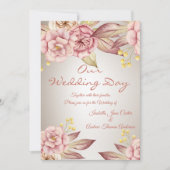 Invitation Mariage Peach Bouquet Floral Fleur Rose (Devant)