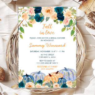 Invitation Mariage Peach et Citrouilles Bleu Marine
