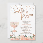 Invitation Mariage Peach Fleur Perles Prosecco (Devant)