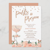 Invitation Mariage Peach Fleur Perles Prosecco (Devant / Derrière)