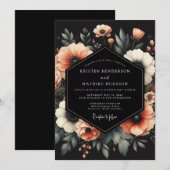 Invitation Mariage Peach Noir Bloom (Devant / Derrière)