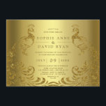 Invitation Mariage Peacock Abstrait de luxe moderne<br><div class="desc">Design unique et élégant,  avec des Peacocks abstraits d'or brillant sur un faux arrière - plan d'or. Personnalisez avec vos propres informations. Les articles correspondants sont disponibles dans ma Collection de Mariages Peacock Abstrait Royal Gold.</div>